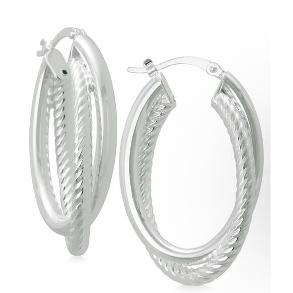 Textured Twist Hoop Earrings Sterling Silver Women's Fashion Stunning Chic NEW - Picture 1 of 15